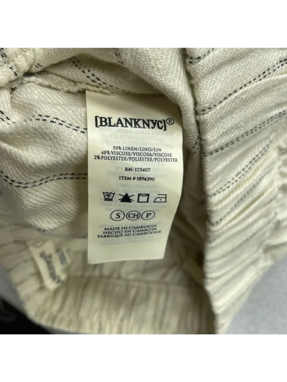 NWOT Blanknyc Women's S Linen-Blend Striped Beige Shorts Elastic Waist B0666